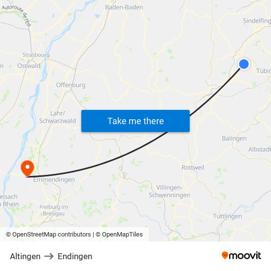 Altingen to Endingen map