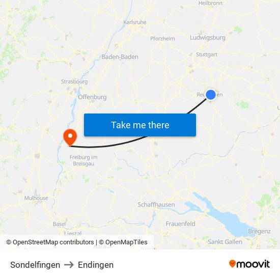 Sondelfingen to Endingen map