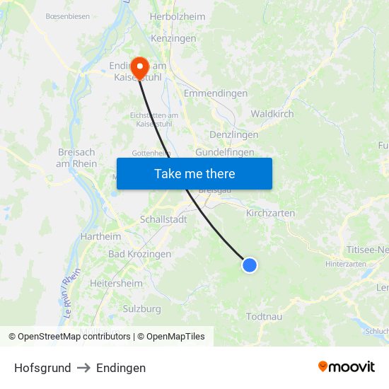 Hofsgrund to Endingen map