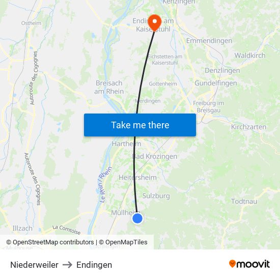 Niederweiler to Endingen map