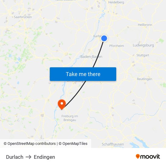 Durlach to Endingen map