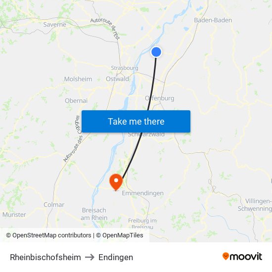 Rheinbischofsheim to Endingen map