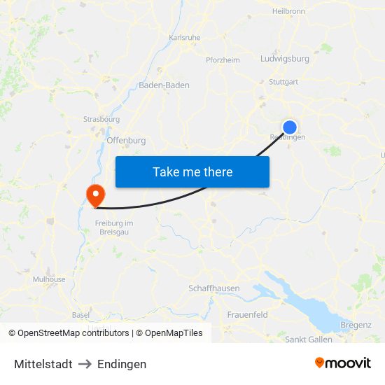 Mittelstadt to Endingen map