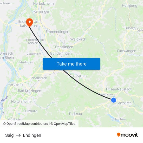 Saig to Endingen map