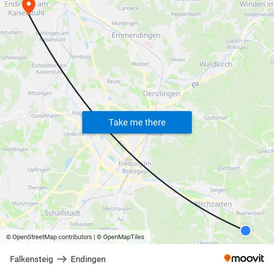 Falkensteig to Endingen map