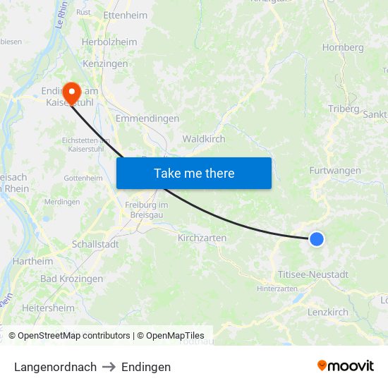 Langenordnach to Endingen map
