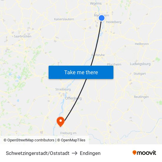 Schwetzingerstadt/Oststadt to Endingen map