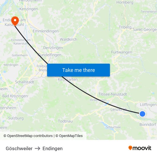 Göschweiler to Endingen map