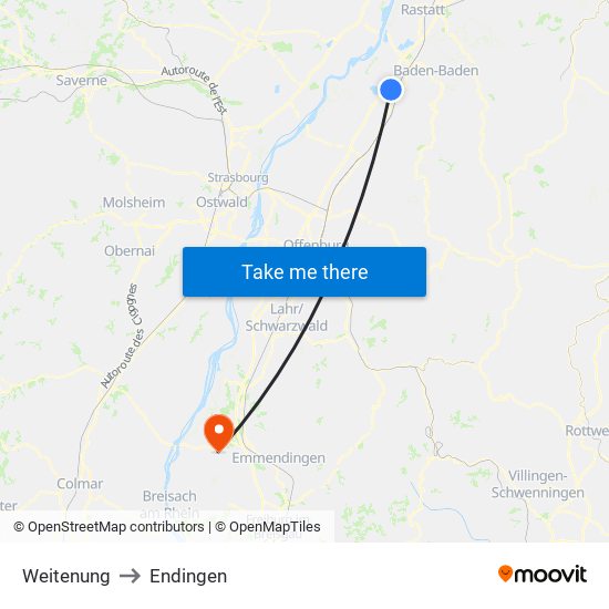 Weitenung to Endingen map