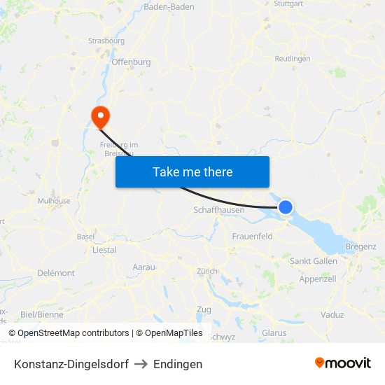 Konstanz-Dingelsdorf to Endingen map