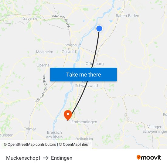 Muckenschopf to Endingen map