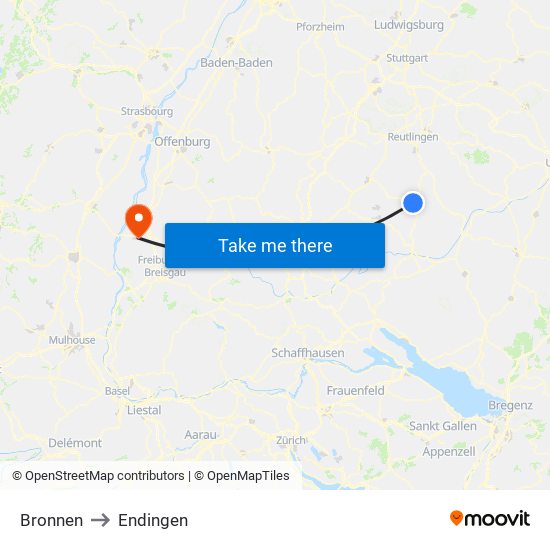 Bronnen to Endingen map