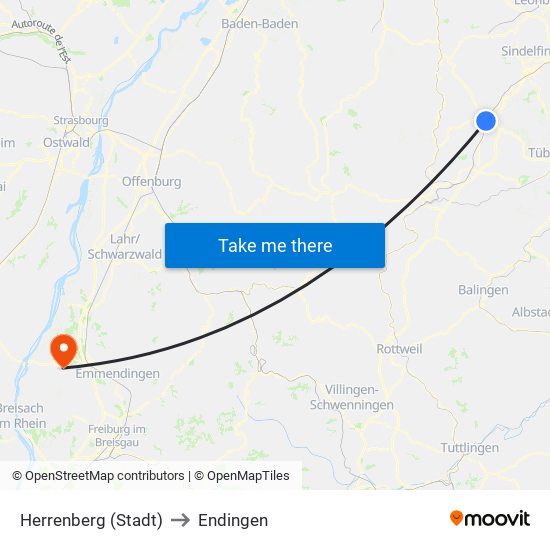 Herrenberg (Stadt) to Endingen map