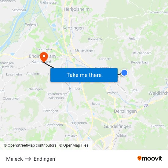 Maleck to Endingen map