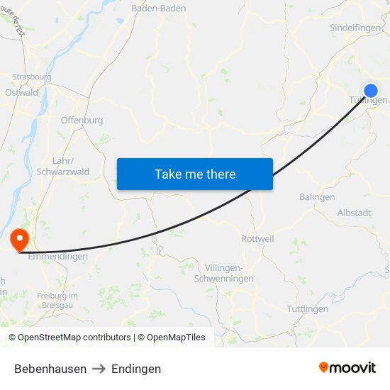 Bebenhausen to Endingen map