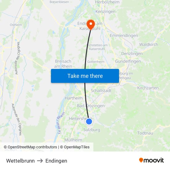 Wettelbrunn to Endingen map
