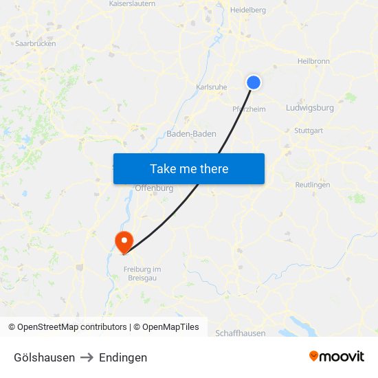 Gölshausen to Endingen map