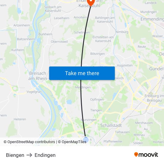 Biengen to Endingen map