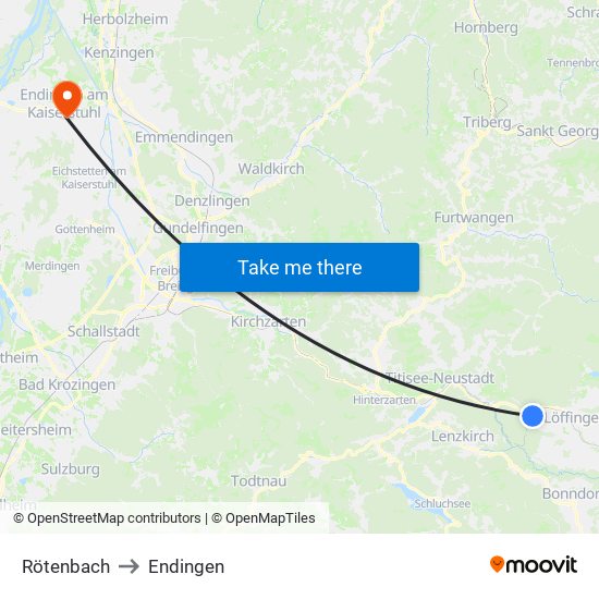 Rötenbach to Endingen map