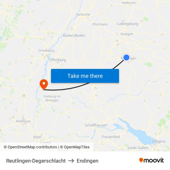 Reutlingen-Degerschlacht to Endingen map