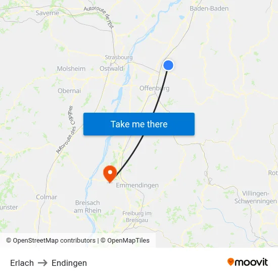 Erlach to Endingen map