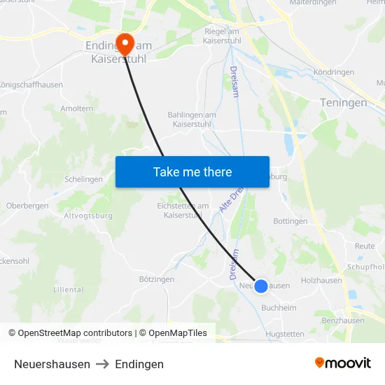 Neuershausen to Endingen map