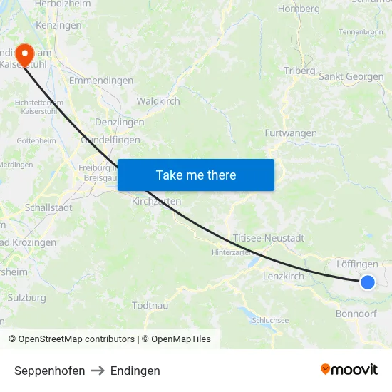 Seppenhofen to Endingen map