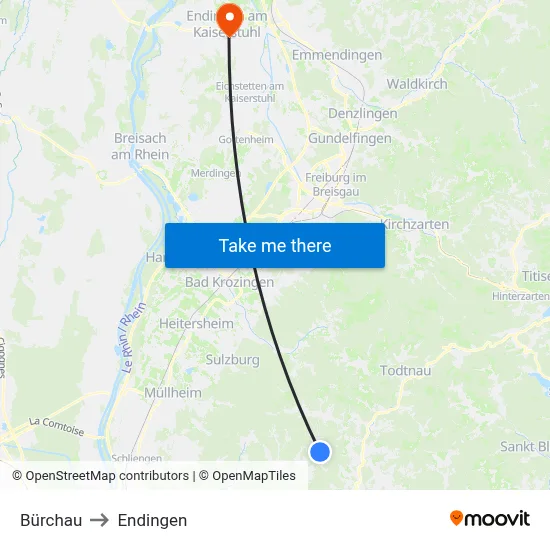 Bürchau to Endingen map