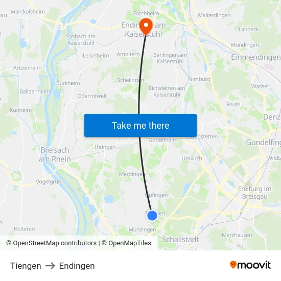 Tiengen to Endingen map