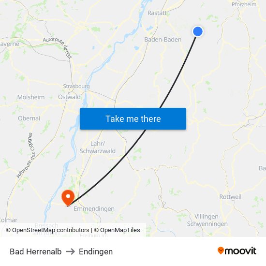 Bad Herrenalb to Endingen map