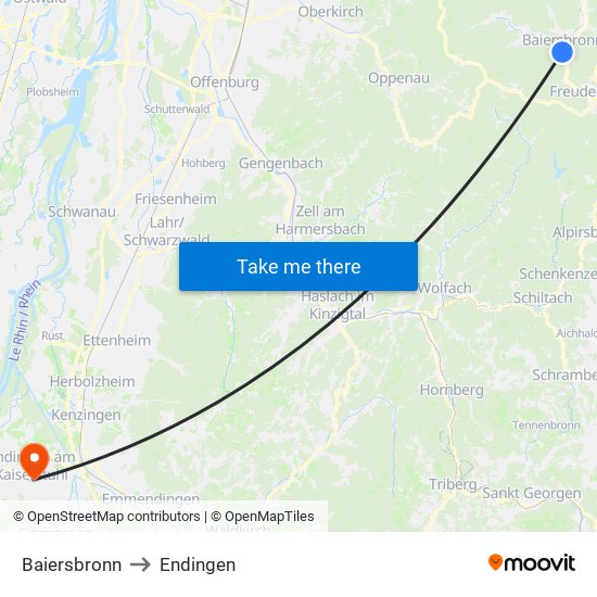 Baiersbronn to Endingen map