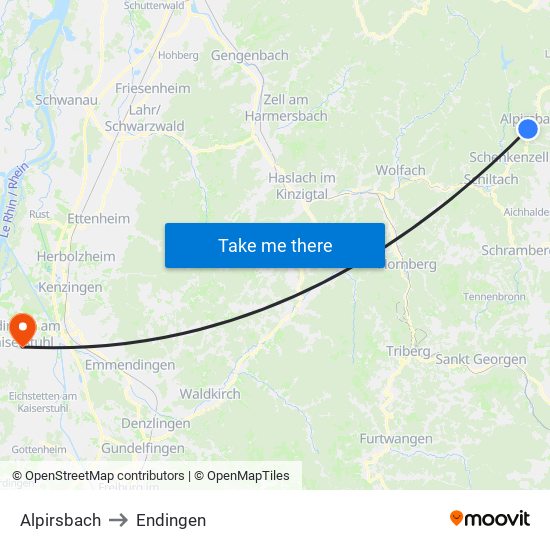 Alpirsbach to Endingen map