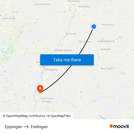 Eppingen to Endingen map