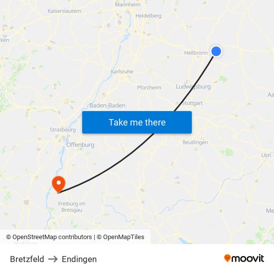 Bretzfeld to Endingen map
