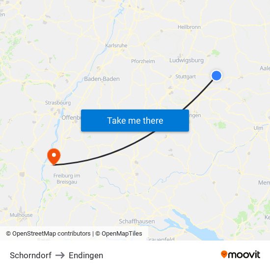 Schorndorf to Endingen map