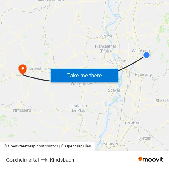 Gorxheimertal to Kindsbach map