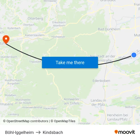 Böhl-Iggelheim to Kindsbach map
