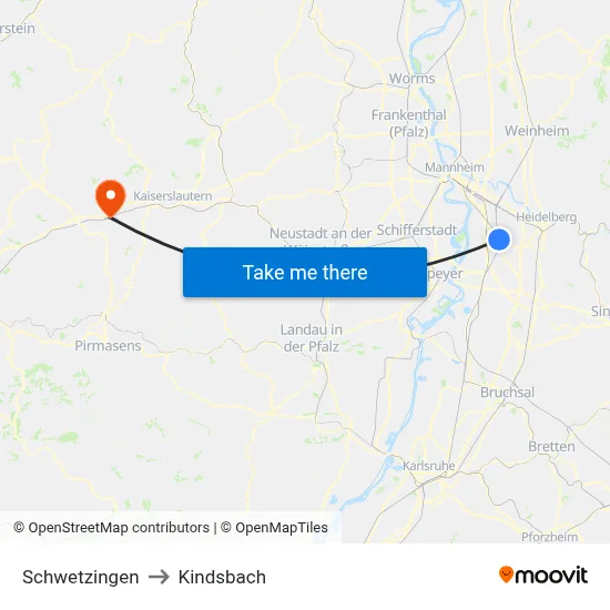 Schwetzingen to Kindsbach map
