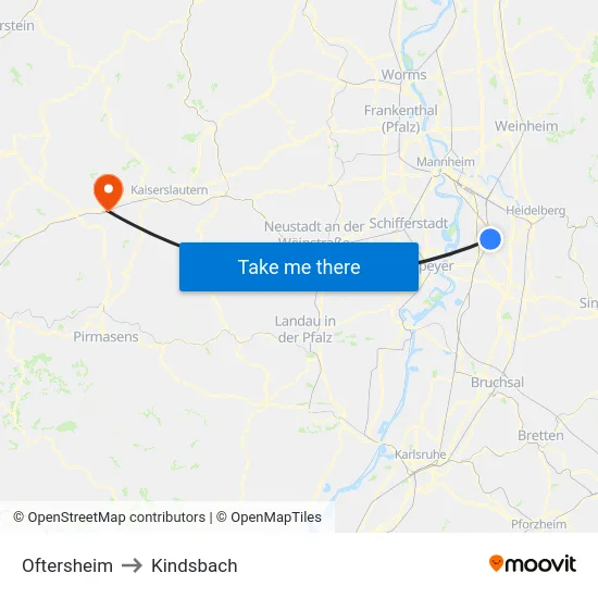 Oftersheim to Kindsbach map