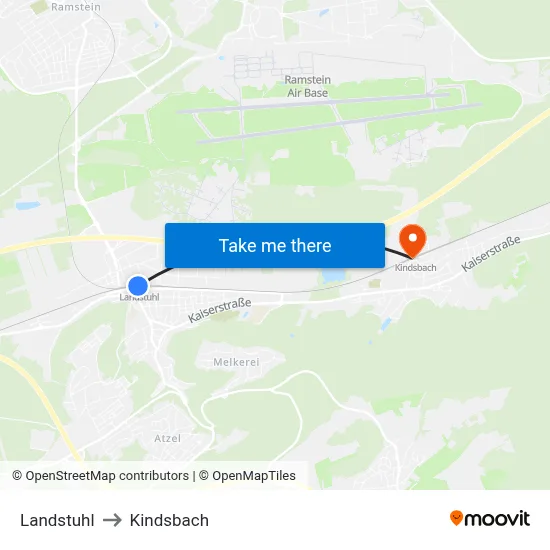Landstuhl to Kindsbach map