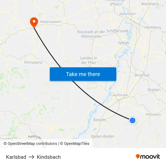 Karlsbad to Kindsbach map