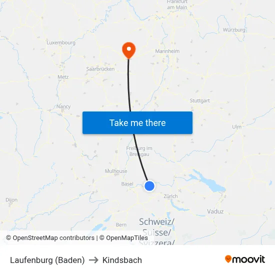 Laufenburg (Baden) to Kindsbach map
