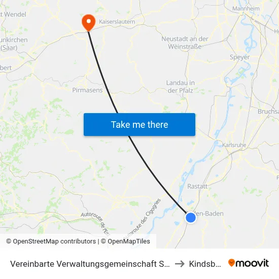 Vereinbarte Verwaltungsgemeinschaft Sinzheim to Kindsbach map