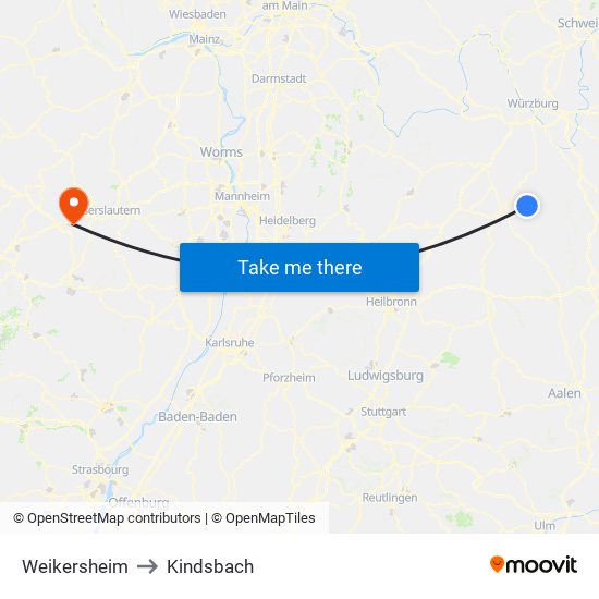 Weikersheim to Kindsbach map
