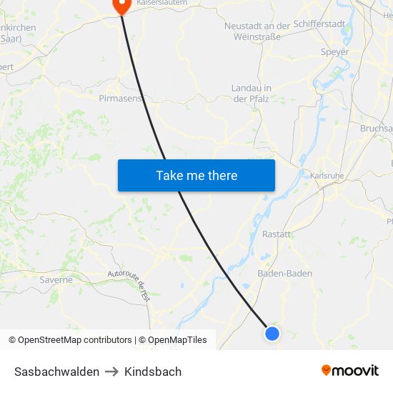 Sasbachwalden to Kindsbach map