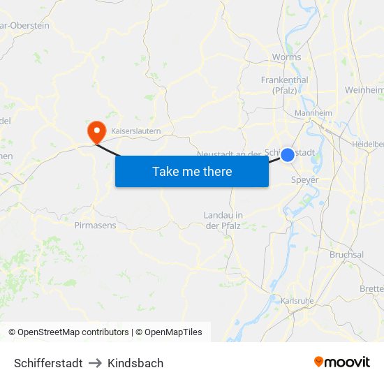 Schifferstadt to Kindsbach map