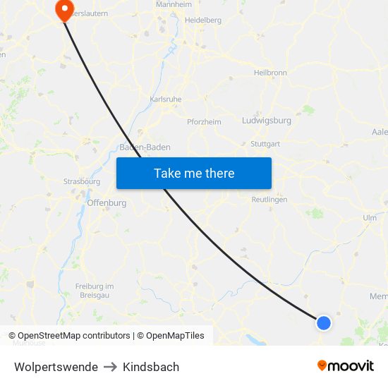 Wolpertswende to Kindsbach map