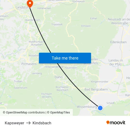 Kapsweyer to Kindsbach map
