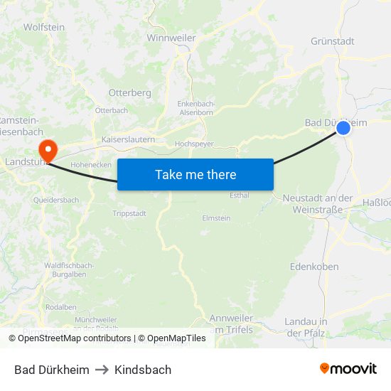 Bad Dürkheim to Kindsbach map