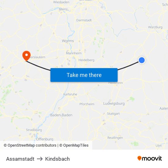 Assamstadt to Kindsbach map